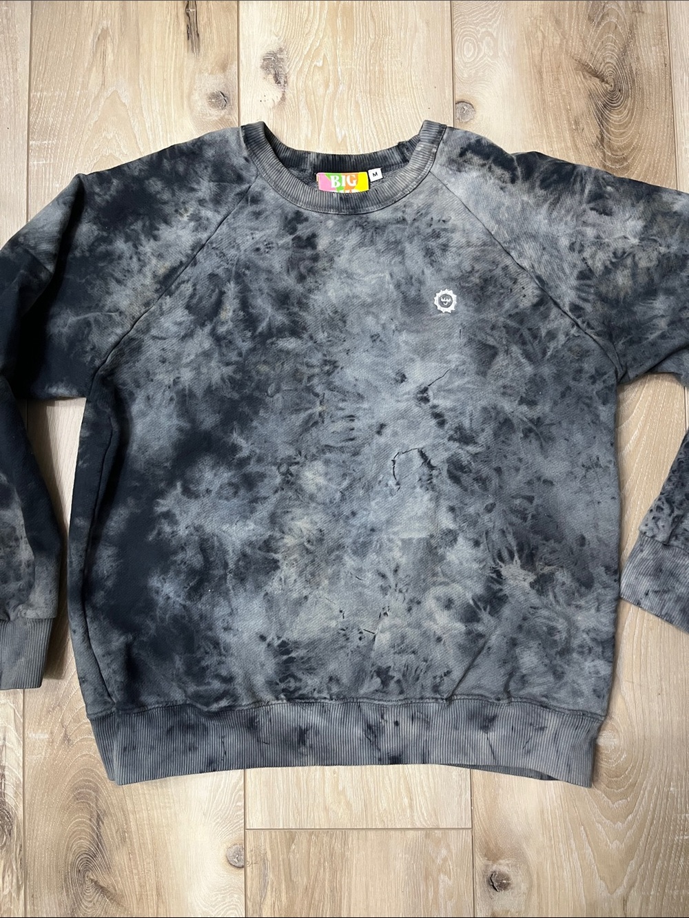 Big Bud Sweatshirt Mens Tie Dye Crewneck Pullover Black Gray Size M Made USA